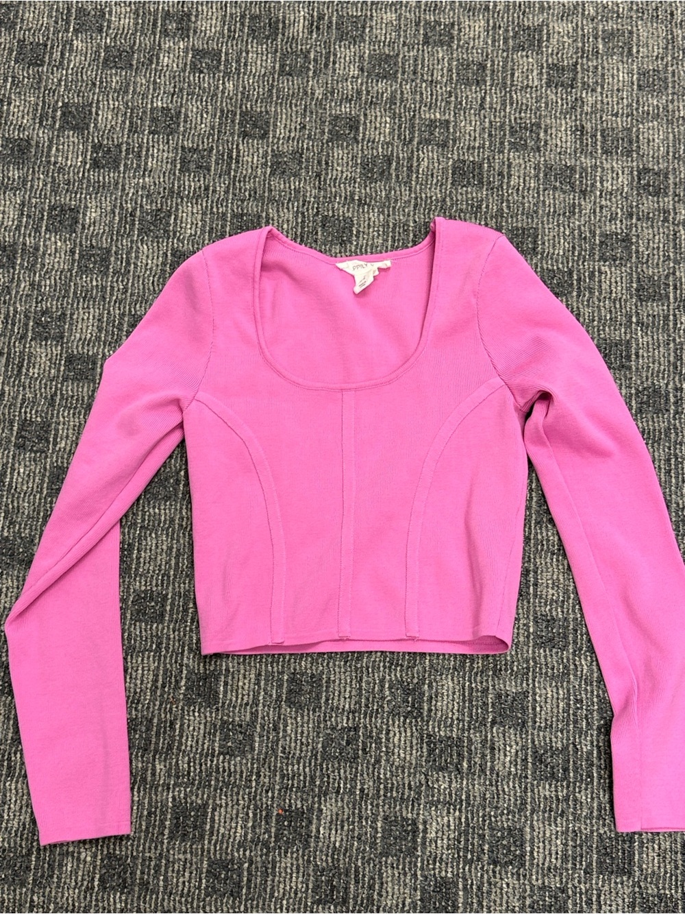 Happily Grey Pink Corset Seam Knit Crop Top Long Sleeve Women’s Medium